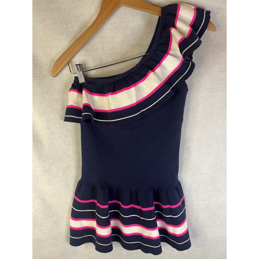 Lilly Pulitzer Mandarina sweater tank top navy XS off shoulder ruffles NWOT